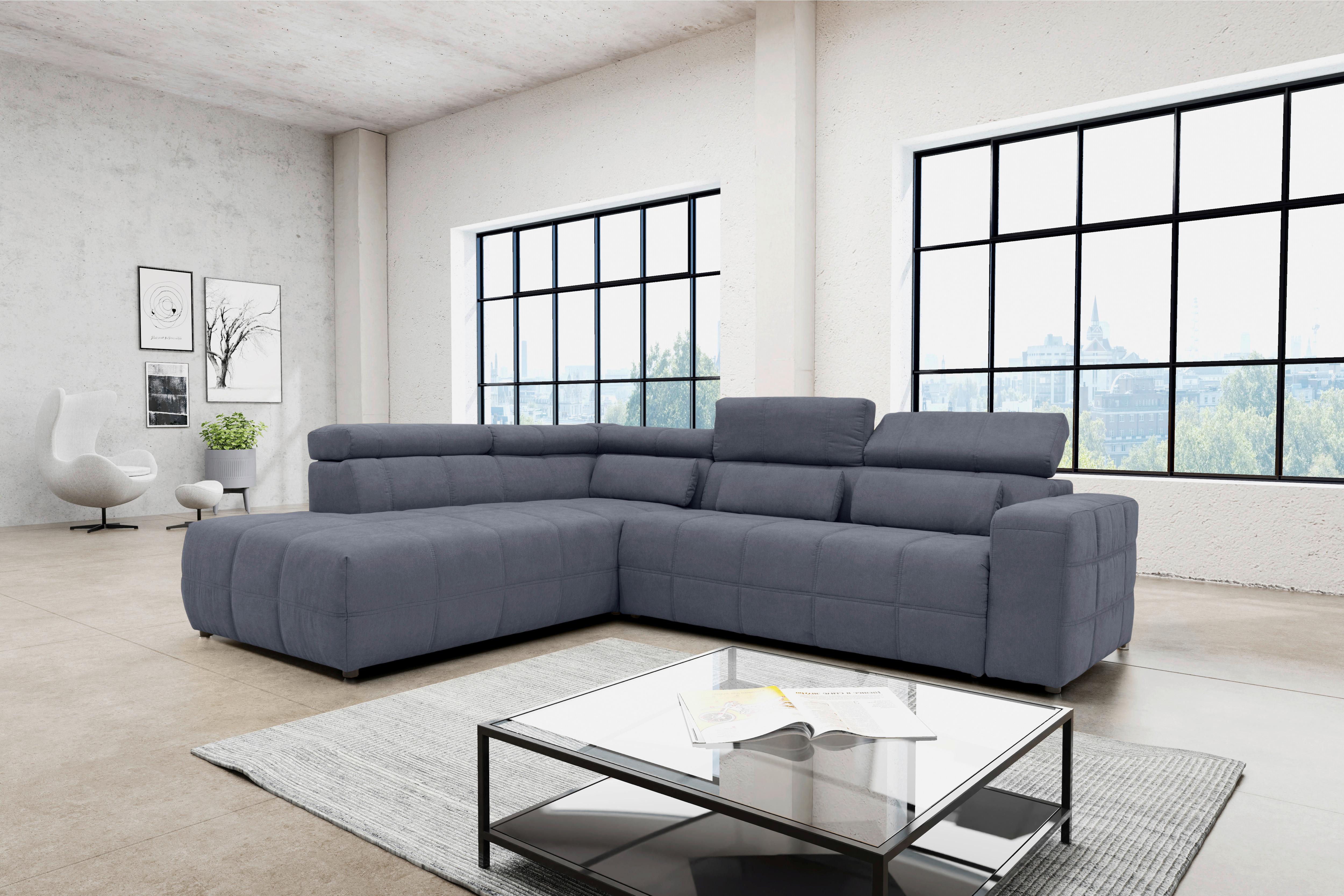 Ecksofa + Kopfteilverstellung Brandon Dunkelgrau Mikrofaser - Dunkelgrau/Schwarz, Design, Textil (228/275cm) - MID.YOU