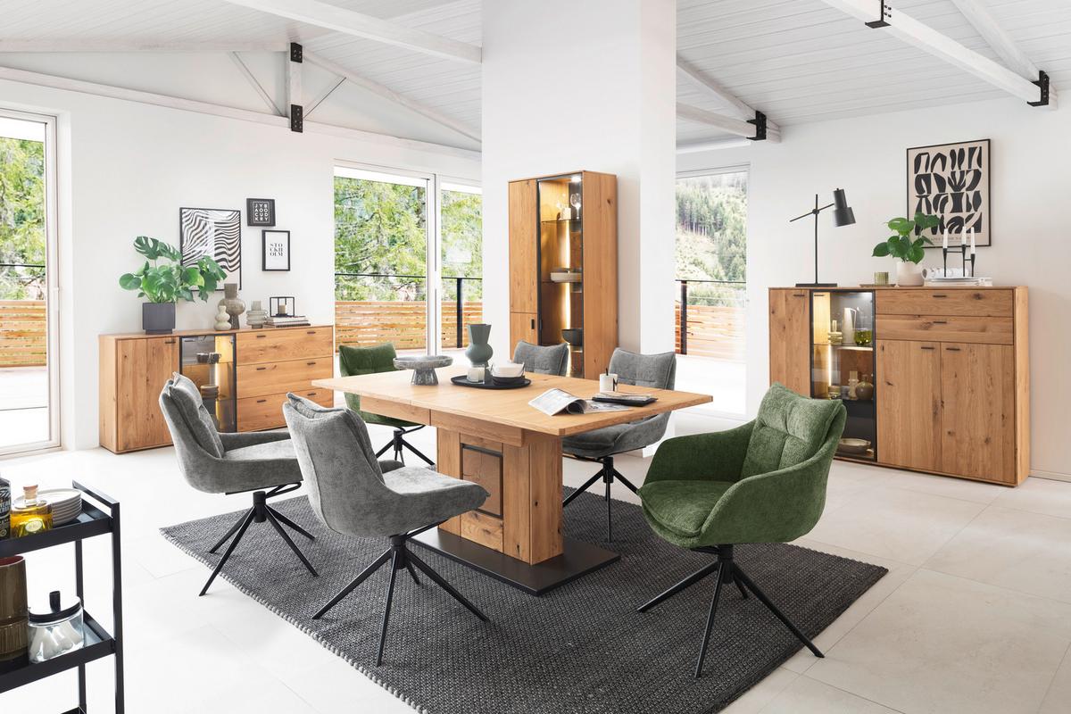 Sideboard Assini Wildeiche B: 183 cm - Wildeiche, Design, Glas/Holz (183/88/44cm) - MID.YOU