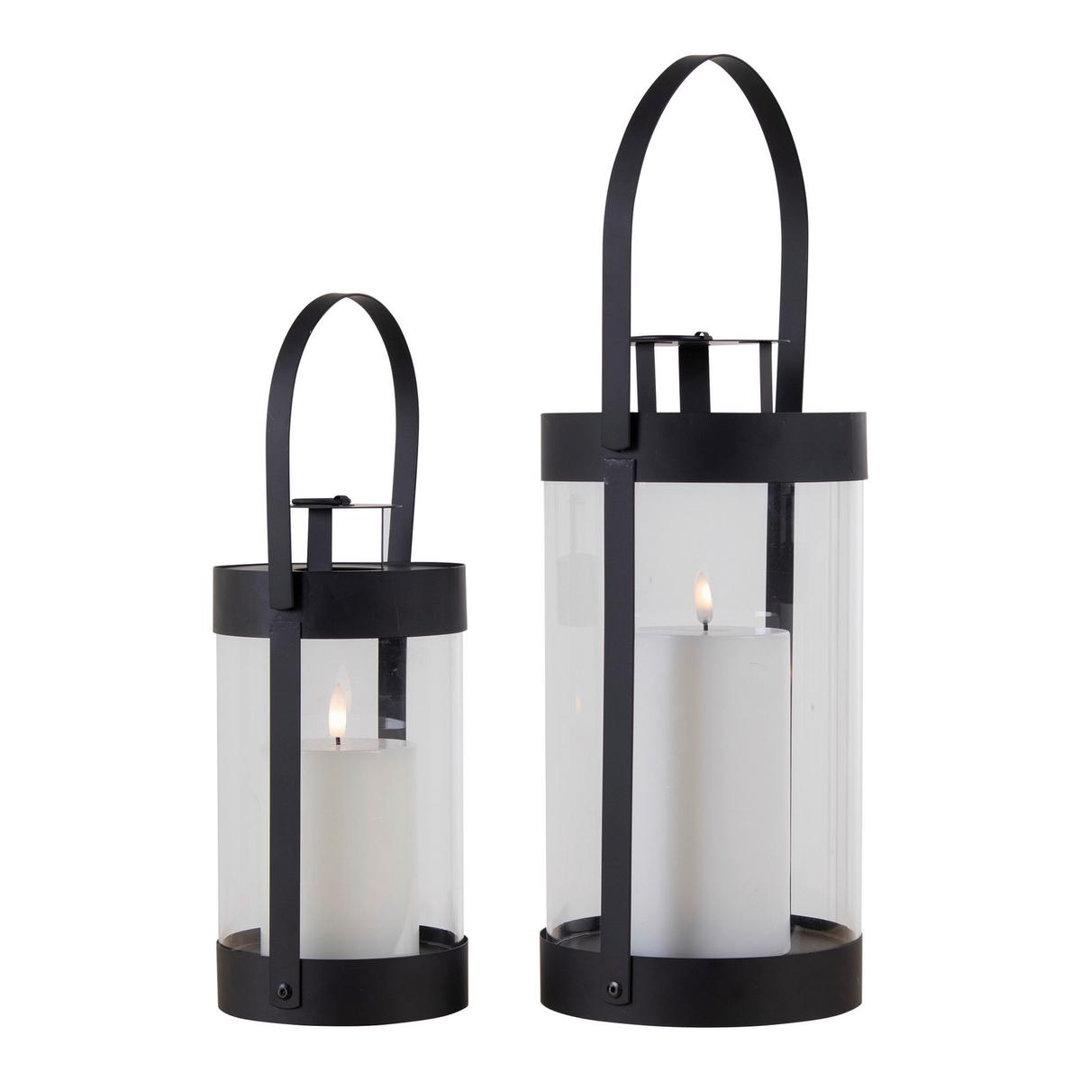 Laternenset Bondi Klar Schwarz B: 12 Cm - Klar/Schwarz, Design, Glas/Metall (12/24/12cm)