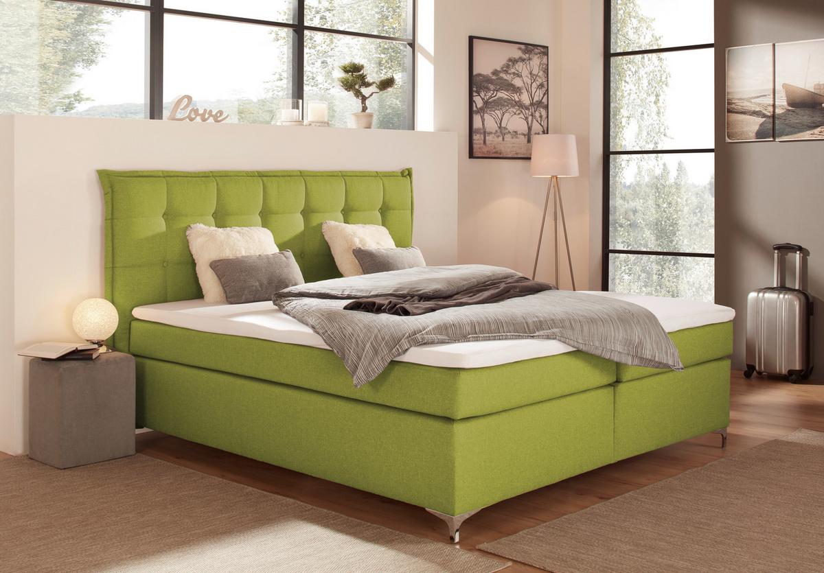 Boxspringbett mit Topper 180x200cm Fabio, Grün - Grün, MODERN, Textil (180/200cm)