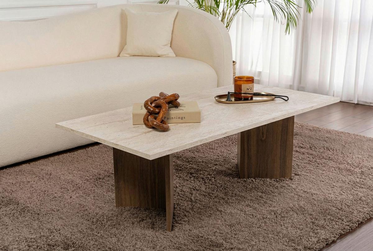 Couchtisch Sabin Creme/Walnussfarben B: 119cm - Walnussfarben/Creme, Design, Holzwerkstoff (119/40/60cm) - MID.YOU