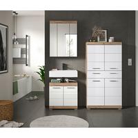 Badezimmer Eichefarben Dekor Weiß Hg - Weiß Hochglanz/Eichefarben, MODERN, Glas/Holzwerkstoff (134cm) - MID.YOU