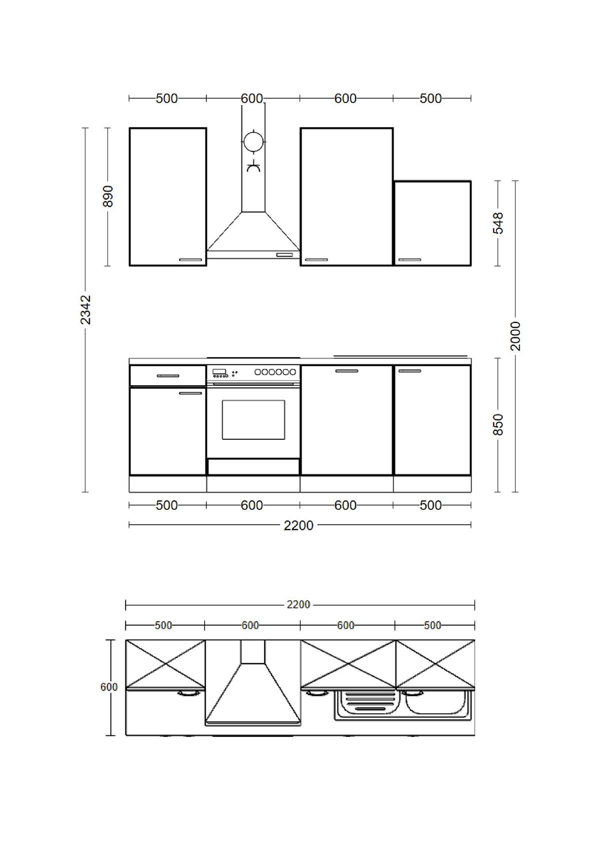 Küchenblock Cara Eiche Artisan/Grün B: 220 cm - Eiche Artisan/Grün, MODERN, Holzwerkstoff (220cm) - FlexWell