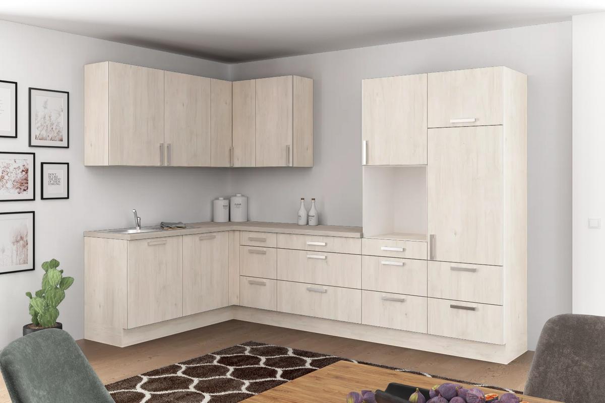 Eckküche Ip1200 ohne Geräte 185x320 cm Seeahorn Dekor - Ahornfarben, Basics (185/320cm)