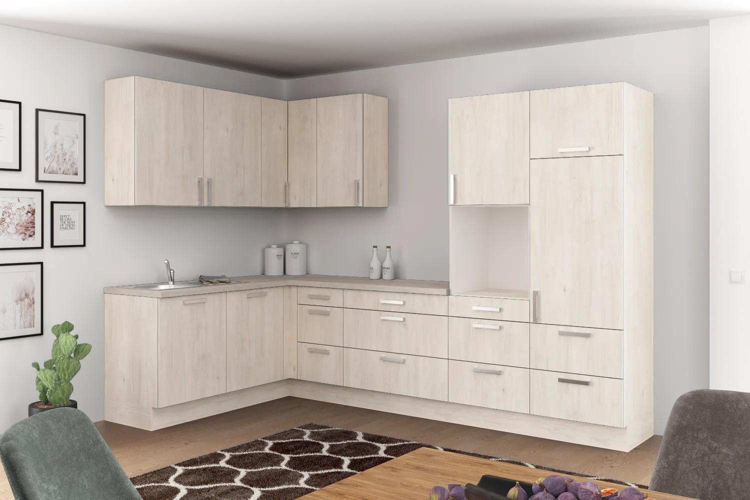 Eckküche Ip1200 ohne Geräte 185x320 cm Seeahorn Dekor