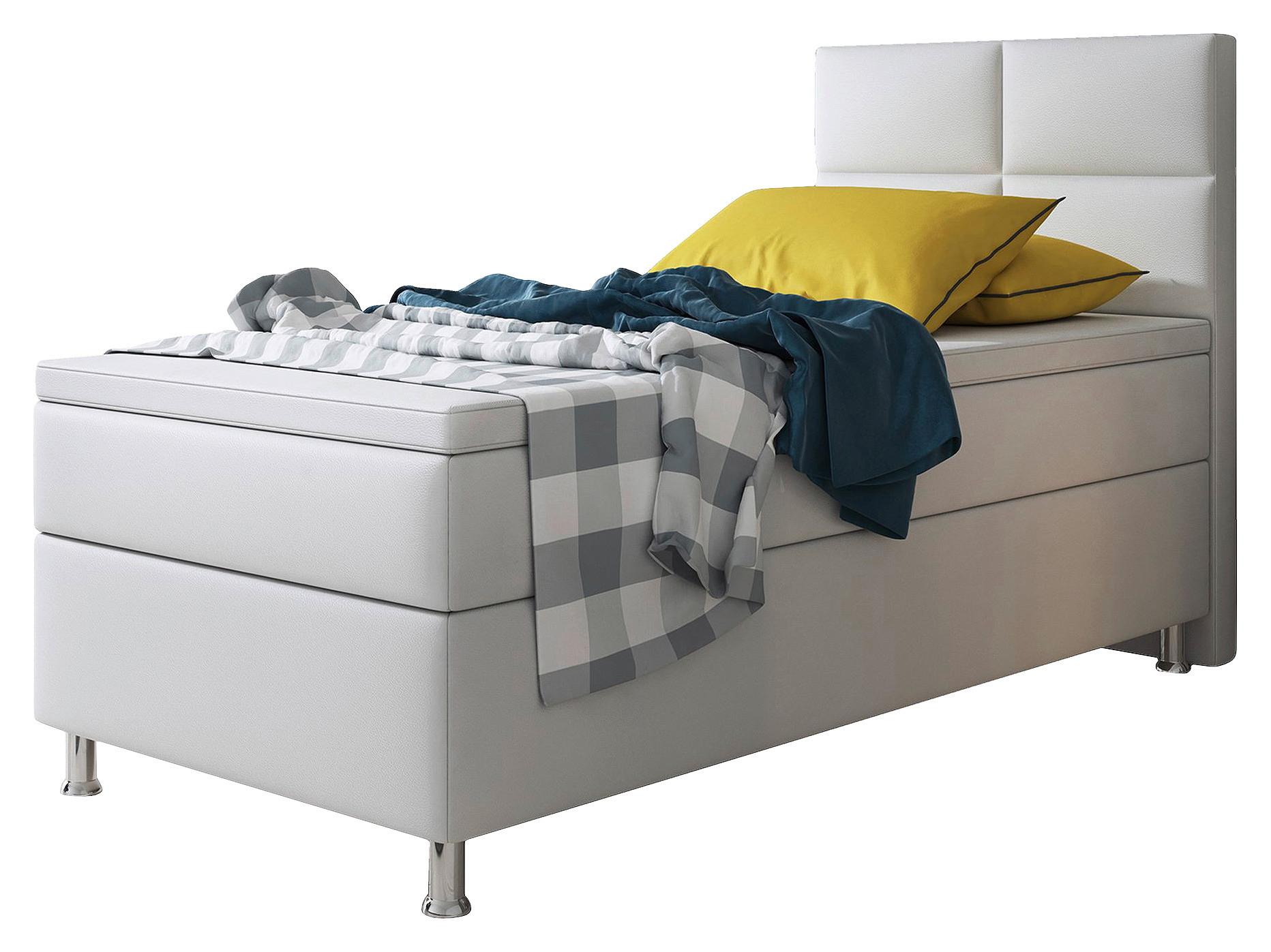 Boxspringbett Mit Topper Lederlook 90x210 Miami-F - Silberfarben/Weiß, KONVENTIONELL, Leder/Textil (90/115/210cm) - MID.YOU