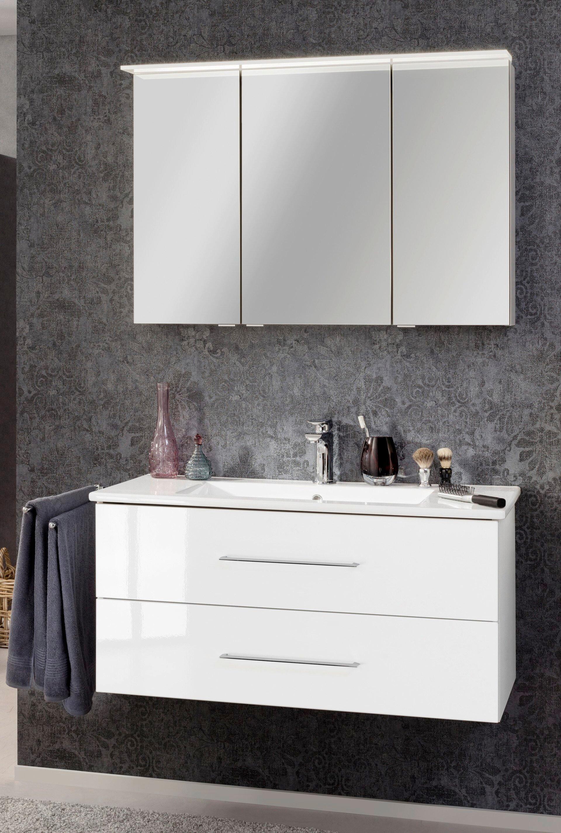 Badezimmer B.Perfekt Weiß 3-Teilig - Weiß Hochglanz/Weiß, Basics, Glas/Keramik (103cm) - MID.YOU