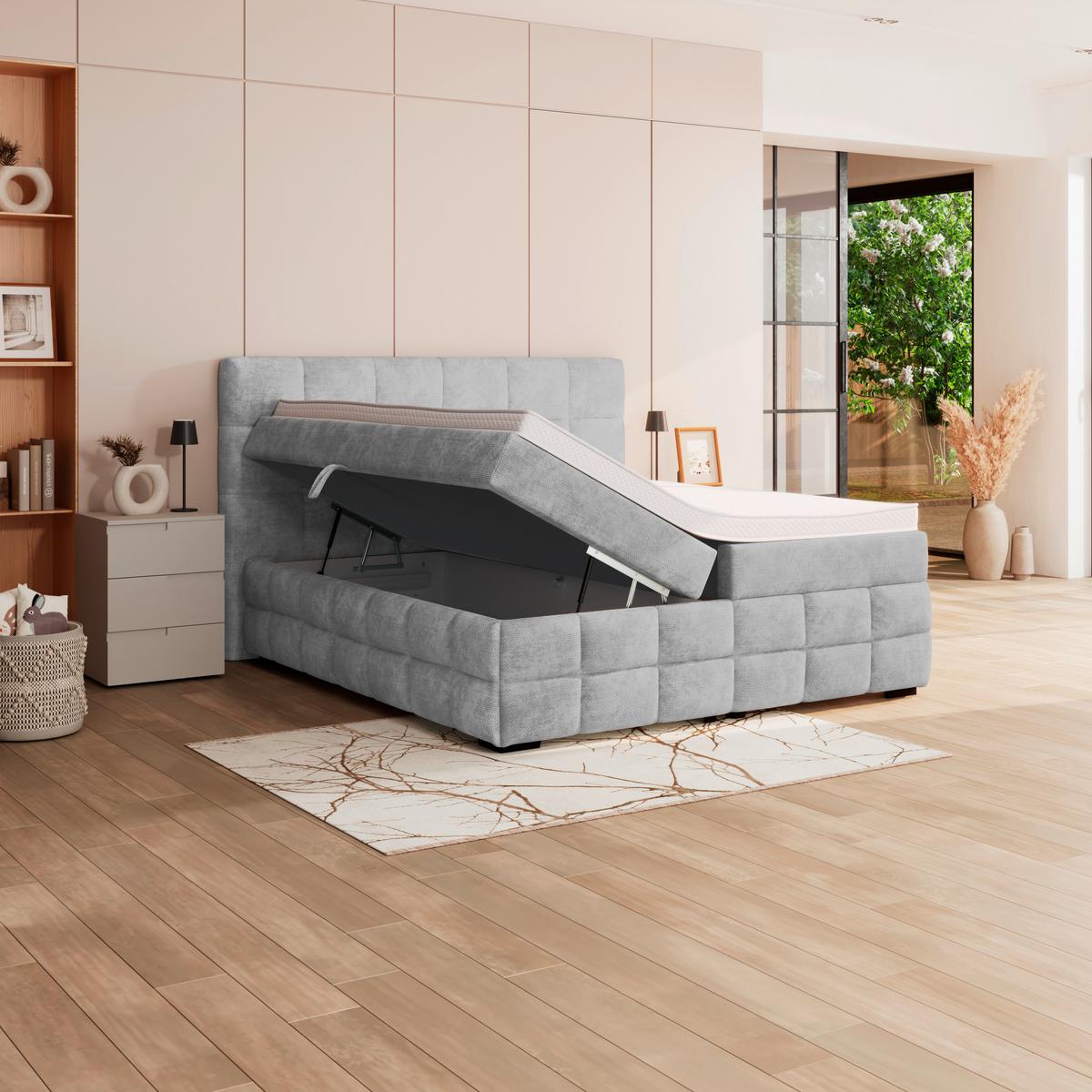 Čalouněná postel VEGA 180x200 cm, světle šedá - černá/světle šedá, Trend, dřevo/textil (180/200cm)