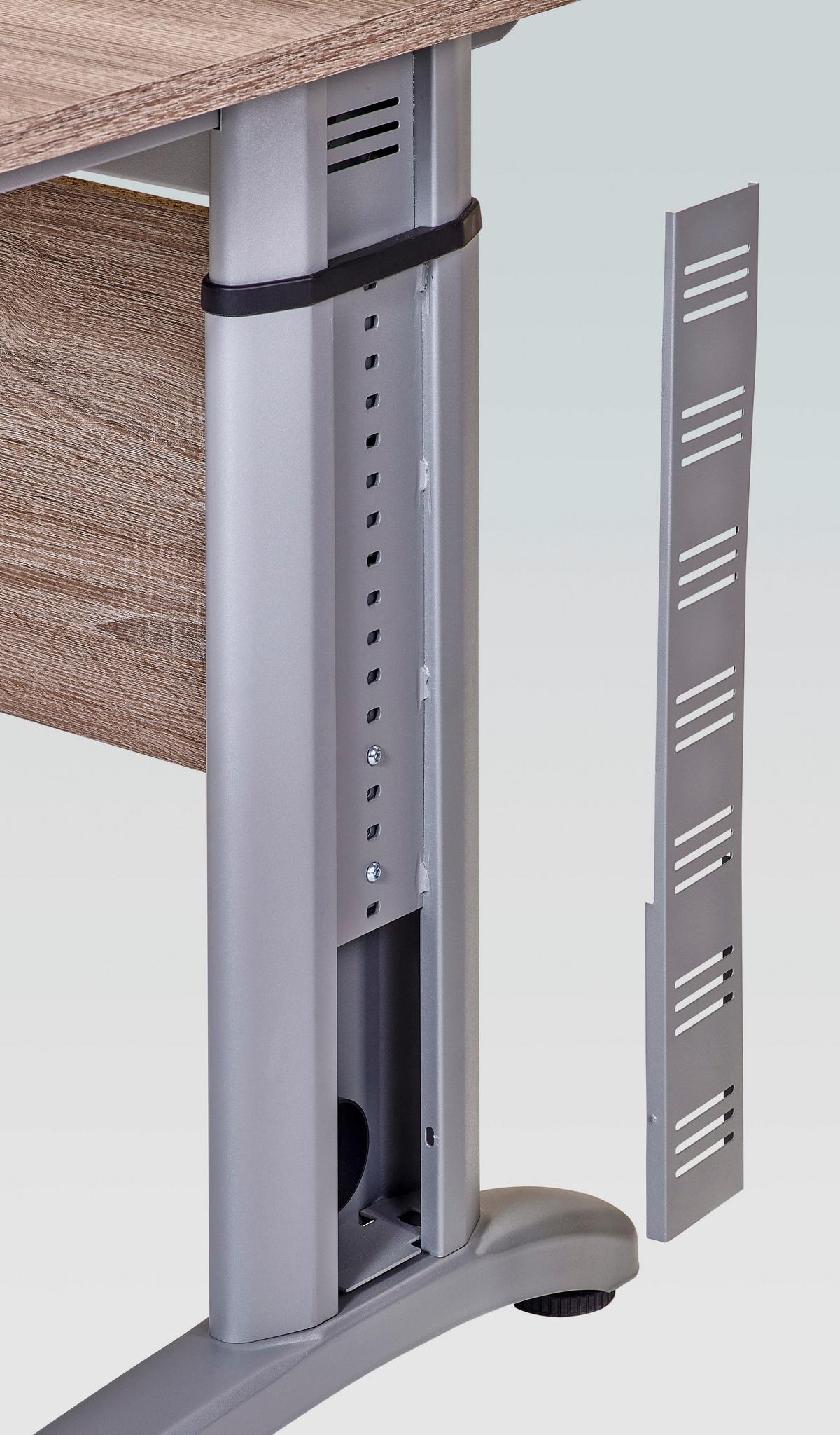 Schreibtisch höhenverstellbar B 140cm Serie 1210, Trüffel - Eichefarben/Silberfarben, Basics, Holzwerkstoff/Metall (140/65/91-109,5cm) - MID.YOU