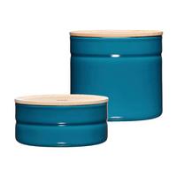 VORRATSDOSENSET 0203-200 KIMA BLUE - Blau/Eschefarben, Basics, Holz/Metall - Riess