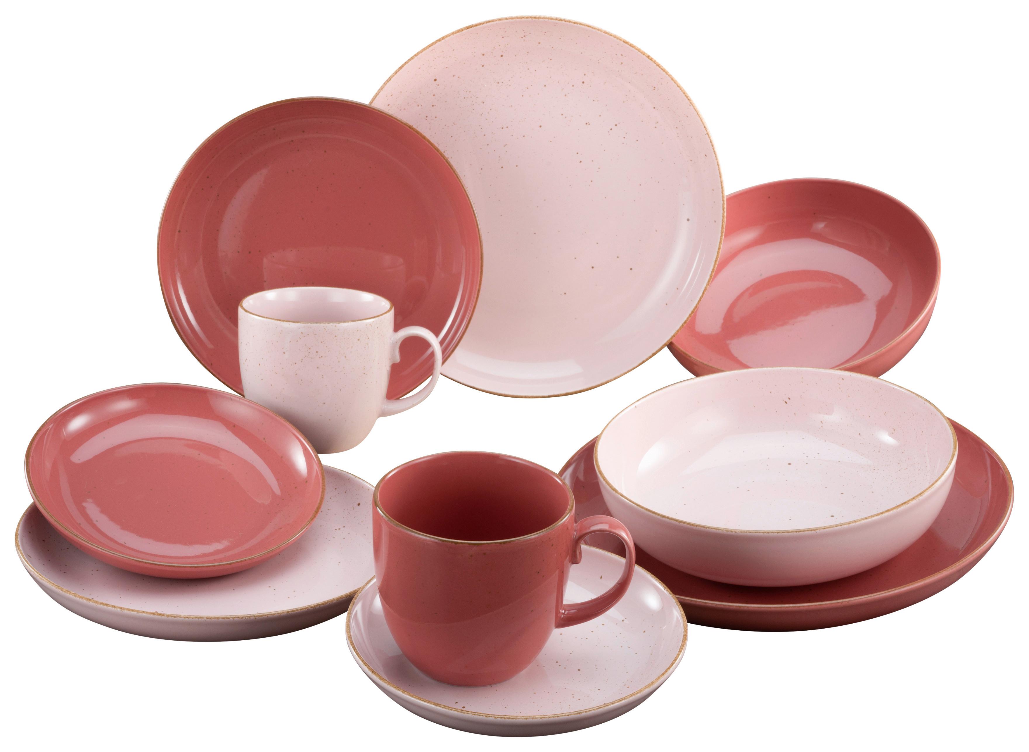 Kombiservice Giardino Keramik 2 Personen Geschirr Set - Rotbraun/Rosa, KONVENTIONELL, Keramik (37,5/23/30,5cm) - Creatable
