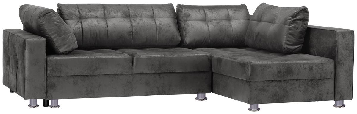 Ecksofa Mit Schlaffunktion + Bettkasten Francesco Grau - Chromfarben/Dunkelgrau, MODERN, Textil (266/167cm) - Livetastic