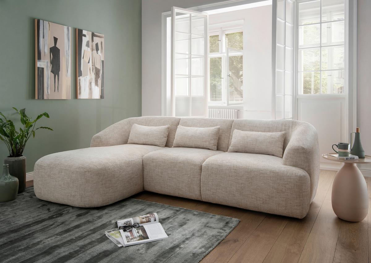 Ecksofa Caponi, Creme S: 160x256 Cm - Creme/Schwarz, MODERN, Textil (160/256cm) - Livetastic