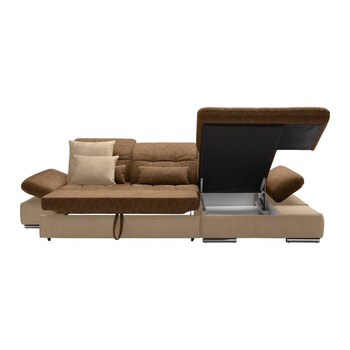 Rohová sedačka SANFINO, pravá, šedohnědá / koňaková - barvy chromu/koňaková, Konvenční, kov/dřevo (305/79-96/199cm) - Premium Living