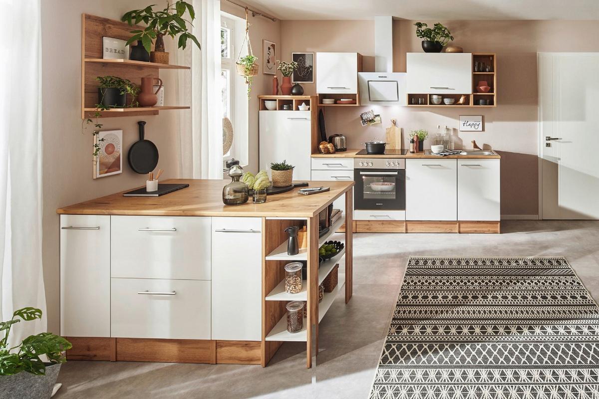 Küchenblock Hilde Küchenzeile 280 Cm - Wildeiche/Weiß, Design, Holzwerkstoff (280-150cm) - Respekta