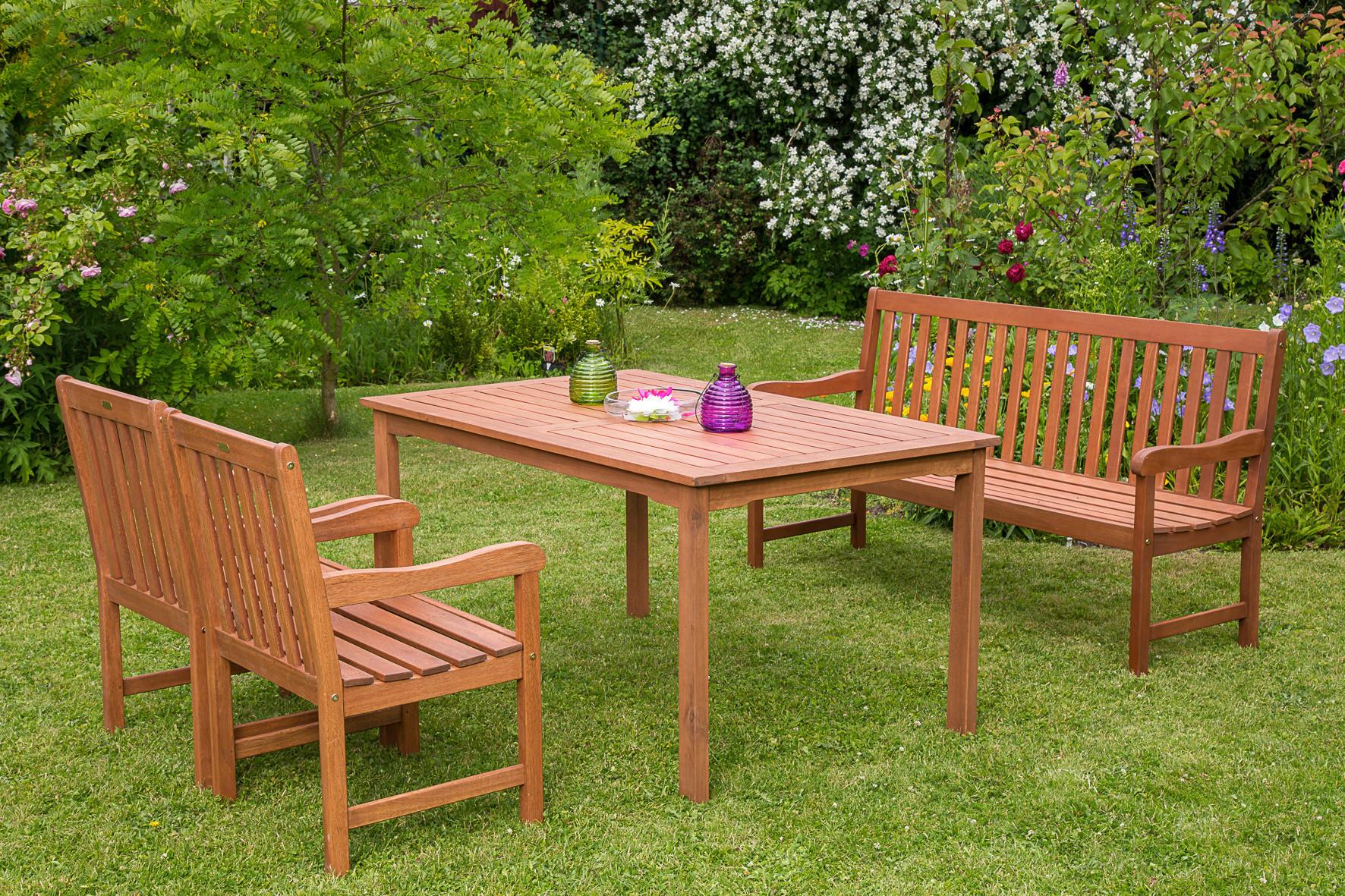 Gartenbank Echtholz 3-Sitzer Santos mit Rückenlehne - Naturfarben, Basics, Holz (157/89/58cm) - Gardenson