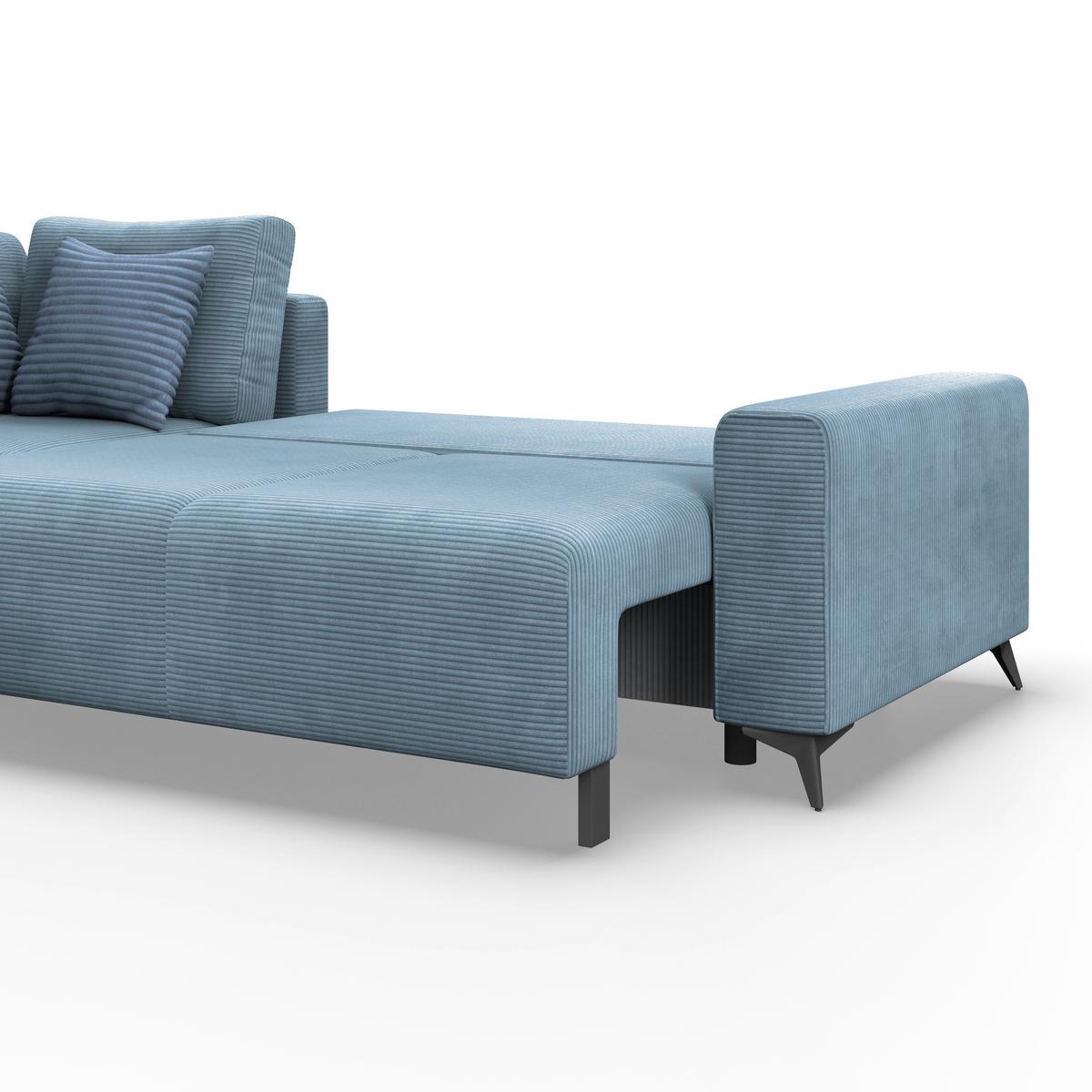 Ecksofa mit Schlaffunktion Lincoln Blau Cord 212x270 cm - Blau/Schwarz, MODERN, Textil (212/270cm)
