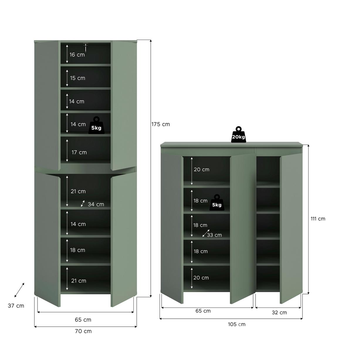 Garderobenschrank Scarpa Graugrün B: 140 Cm - Schwarz/Graugrün, Design, Holzwerkstoff (190/175/37cm) - Livetastic