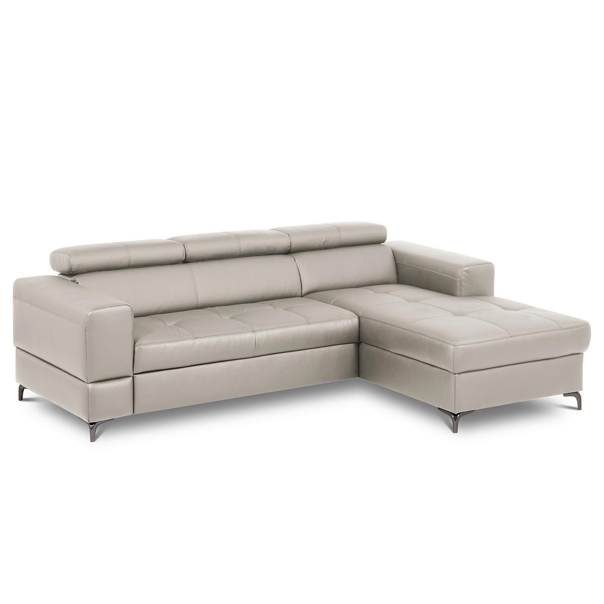 Ecksofa Torino Teilleder Platinfarben 247x173 - Platinfarben/Schwarz, Design, Leder/Textil (247/173cm) - Livetastic