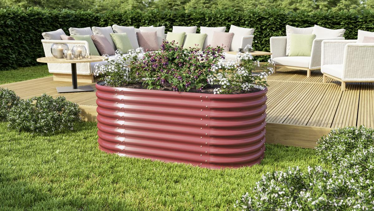 Hochbeet Vita 82,1x63x162,1 cm, Oval, Rot - Rot, Basics, Metall (82,1/63/162,1cm)