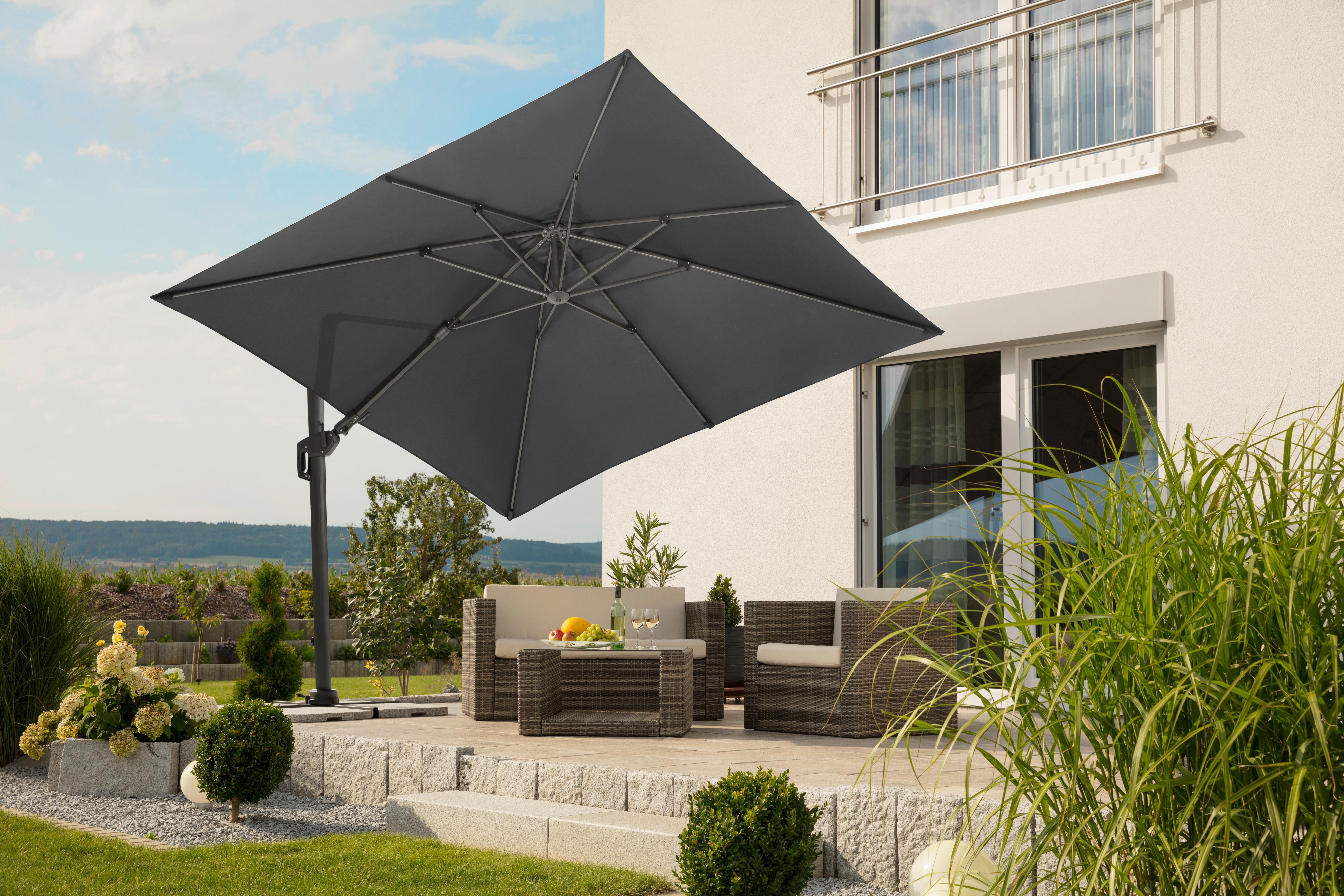 Ampelschirm Rhodos Twist BxHxT: 358x263x300 cm Anthrazit - Anthrazit, Basics, Textil/Metall (358/263/300cm) - Schneider