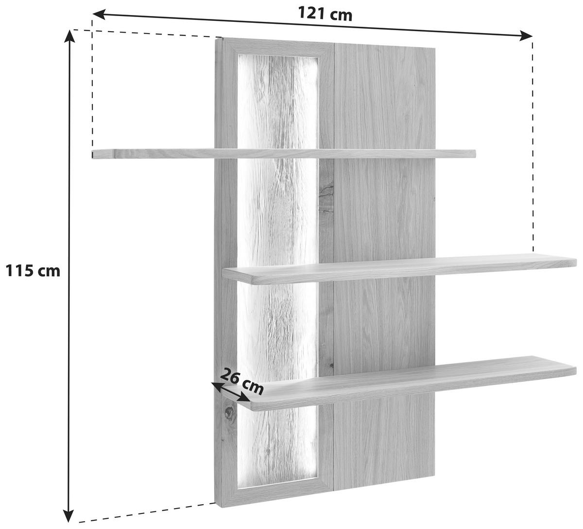 Wandregal Santori B: 121 cm Eichefarben 3 Fächer - Eichefarben, Design, Holz/Holzwerkstoff (121/26/115cm) - Livetastic