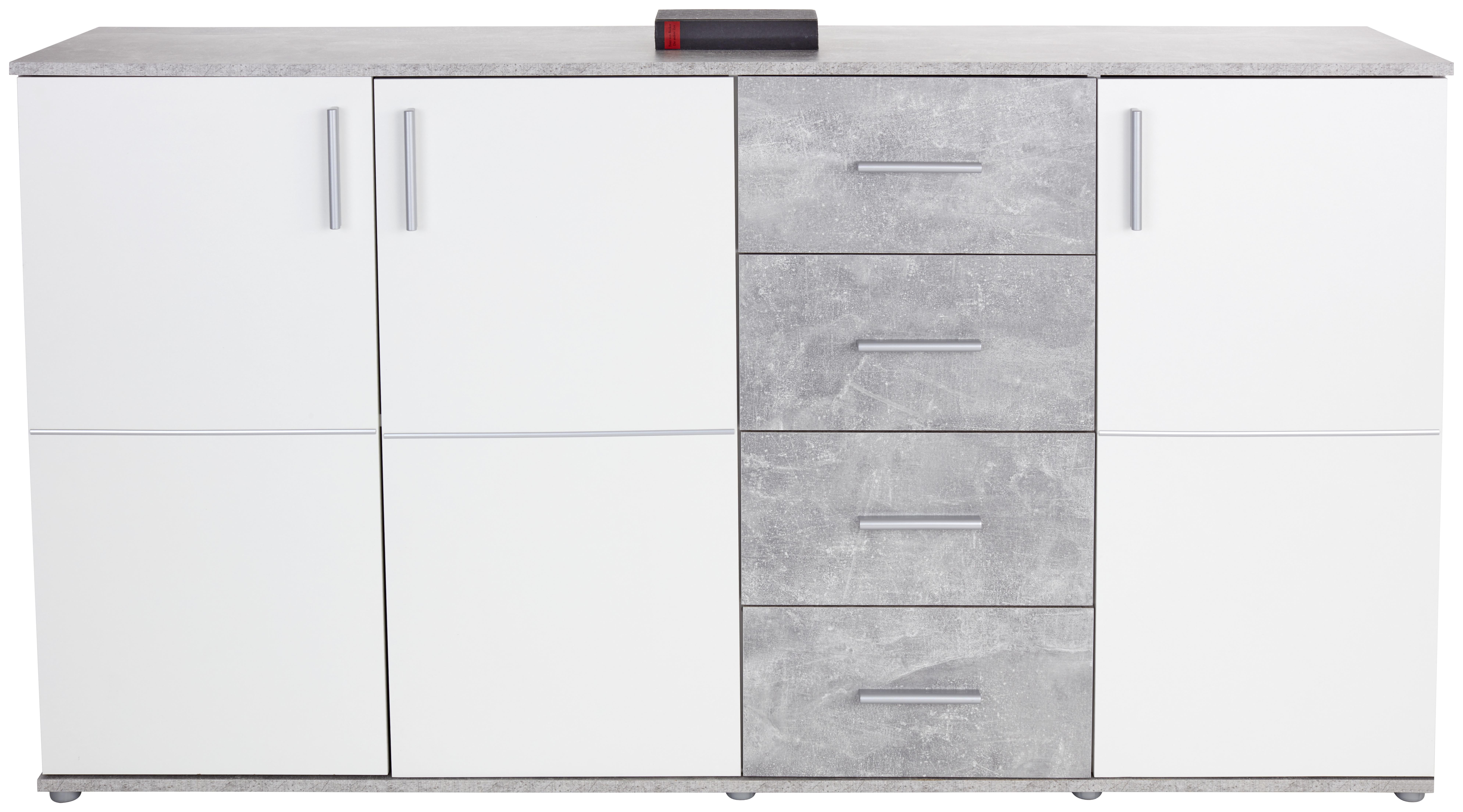 Kommode B: 175,6 cm Ina, Beton Optik/Weiß - Weiß/Grau, MODERN, Holzwerkstoff (175,6/95,2/38,3cm)