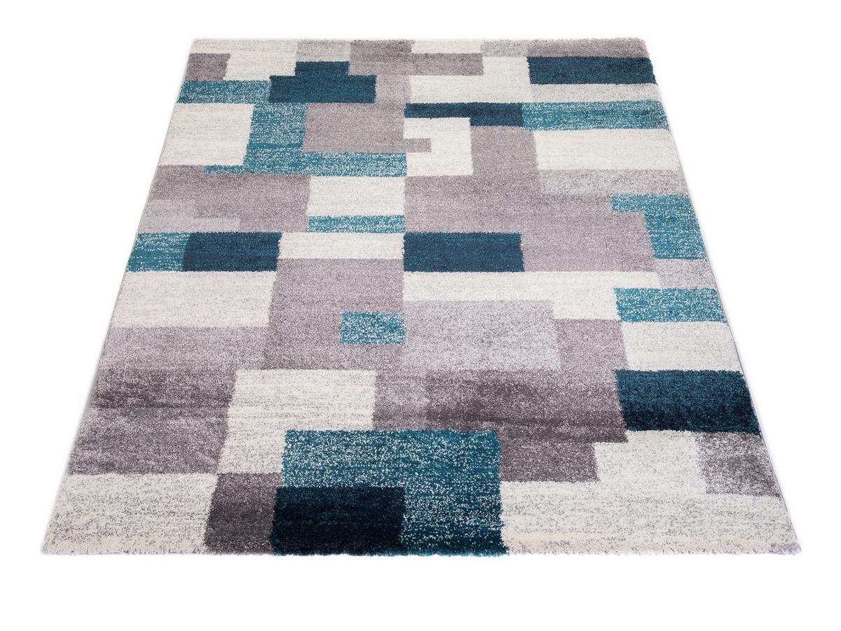Webteppich Grau/Petrol Astor Grid B/L: 200/290 cm - Petrol/Grau, KONVENTIONELL, Textil (200/290cm) - Novel