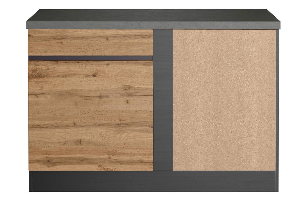 Eckunterschrank Turin B: 120cm Graphitfarben/Eiche Dekor - Eiche Wotan/Graphitfarben, Design, Holzwerkstoff (120/86/60cm) - Held