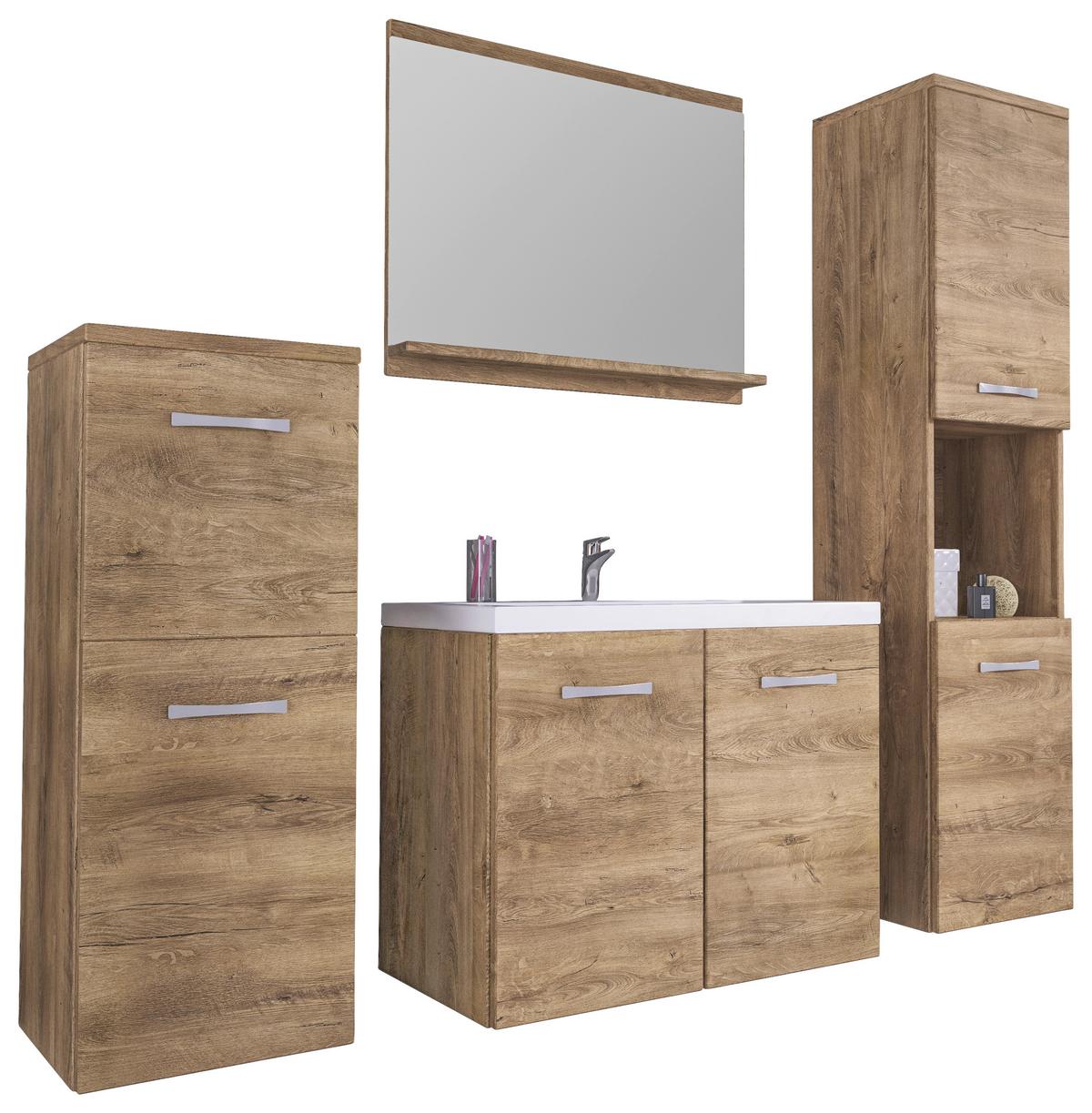 Kúpeľňa 5 dielna sada, farby duba - biela/farba duba, Lifestyle, kov/kompozitné drevo (140/133/35cm) - P & B