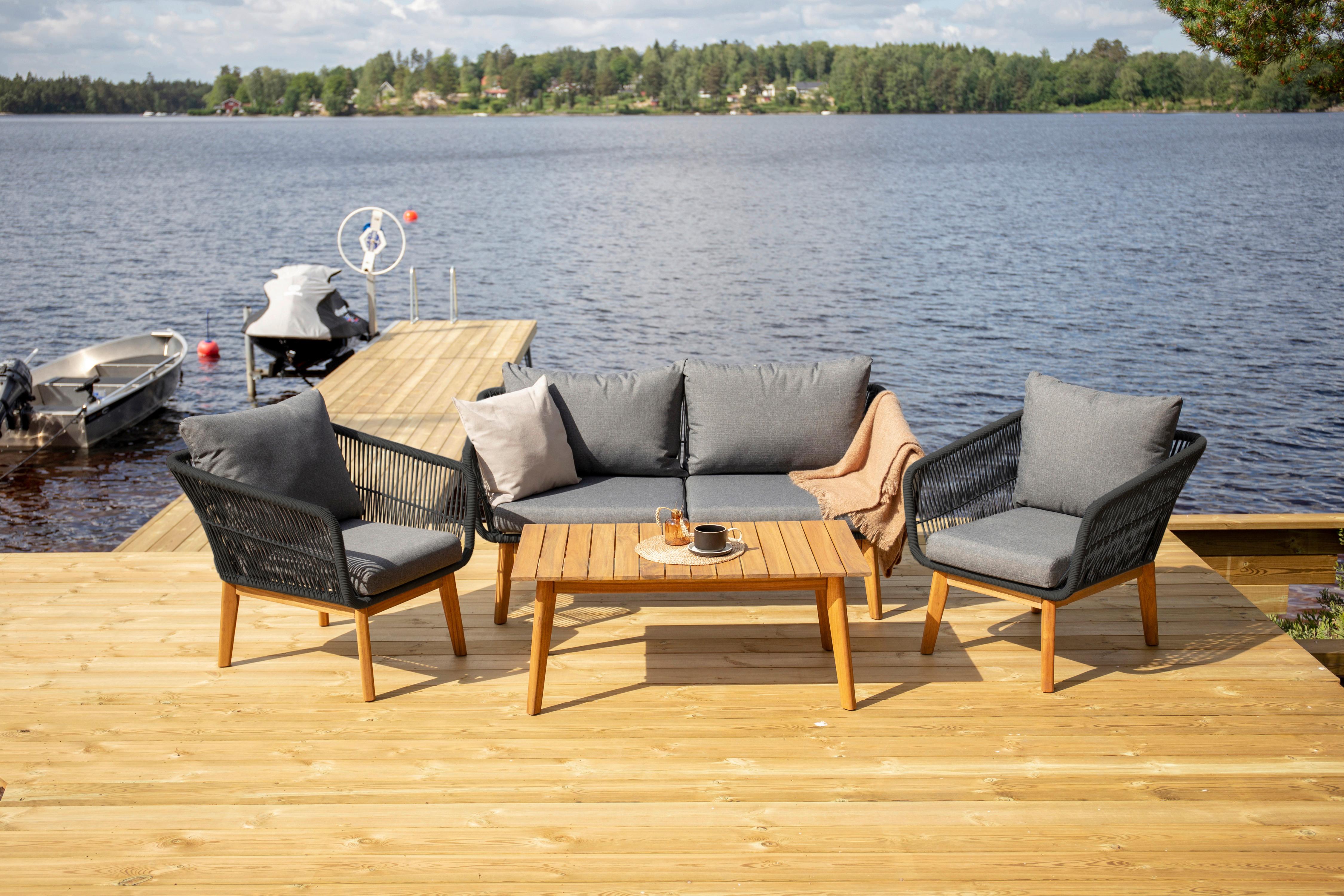 Loungegarnitur 4-Tlg Chania Holz/Metall/Textil mit Kissen - Dunkelgrau/Schwarz, KONVENTIONELL, Holz/Textil (164/75null) - Gardenson