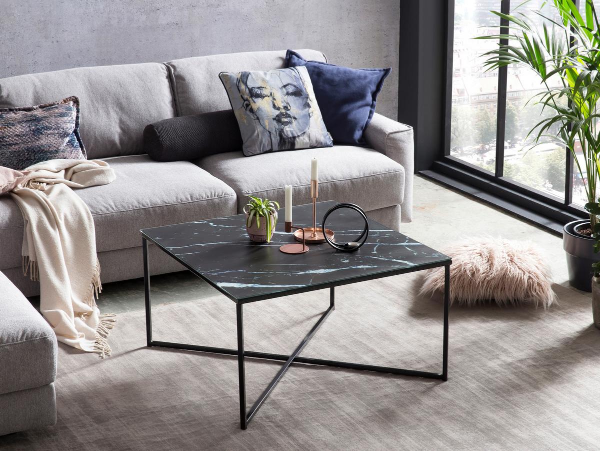 Couchtisch Schwarz/marmoroptik B: 80 Cm - Schwarz, Design, Glas/Metall (80/80/45cm) - Livetastic