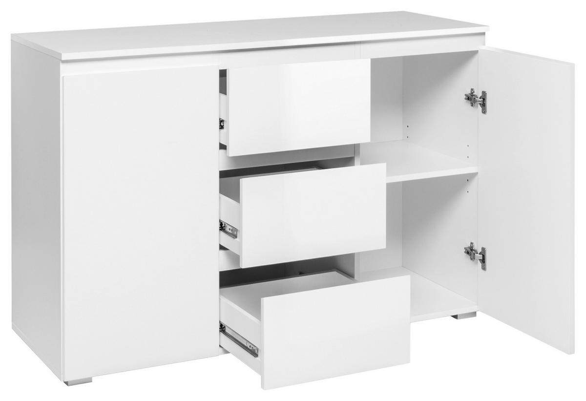 Kommode Capetown Melamin Weiß, B: 120 Cm - Silberfarben, Trend, Holzwerkstoff (120/80,5/40cm)