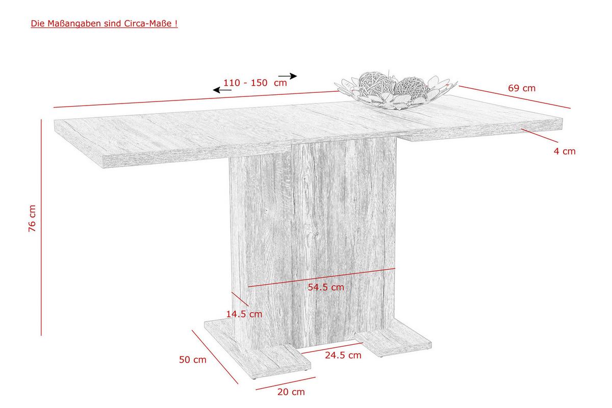 Esstisch Britt T - Sonoma Eiche, MODERN, Holzwerkstoff (110-150/69/76cm) - MID.YOU