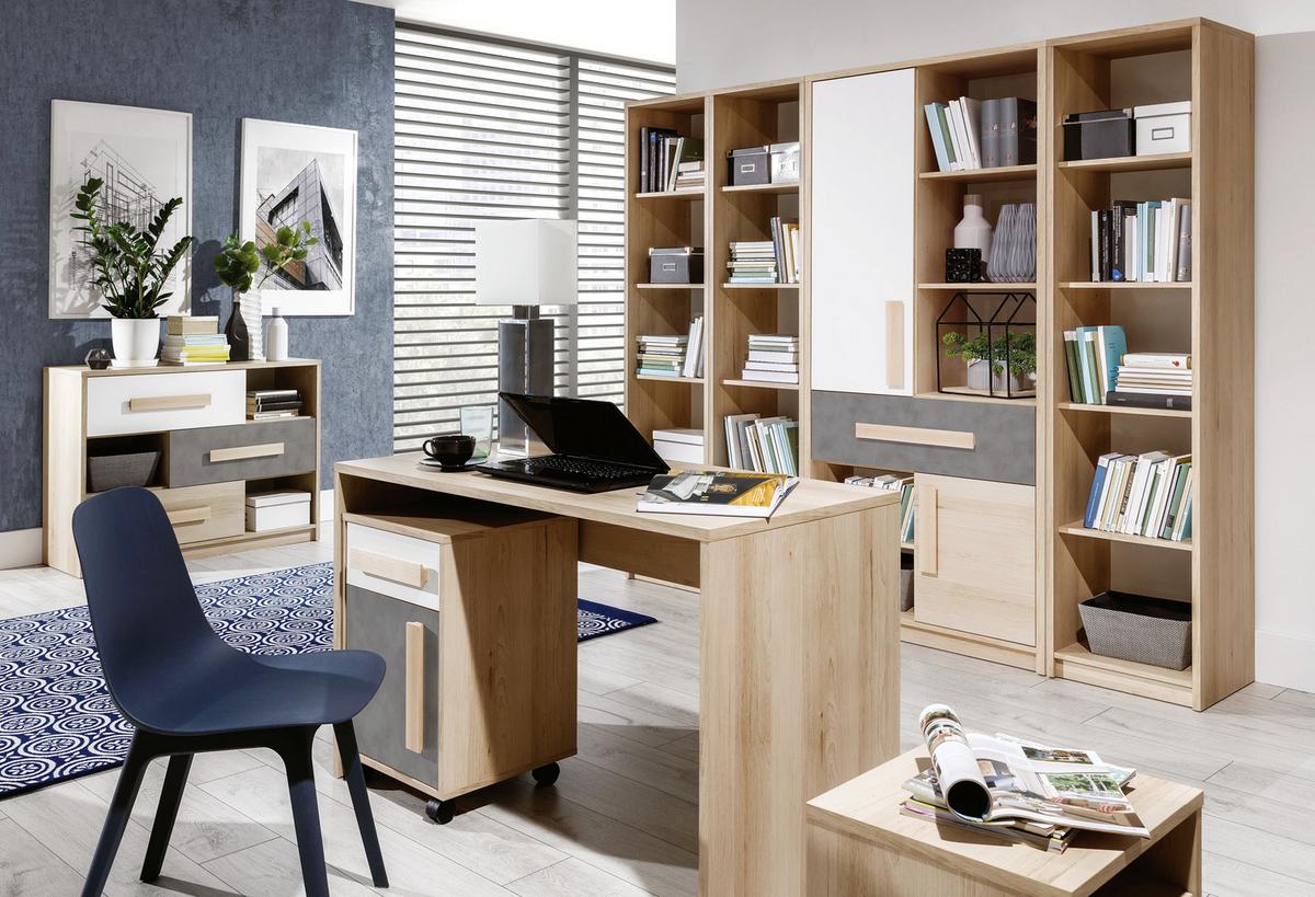 Schrank Aygo Buche Dekor/grau /weiß Bxh: 83x192 Cm + Lade - Buchefarben/Weiß, MODERN, Holz/Holzwerkstoff (83/192/39,5cm) - MID.YOU