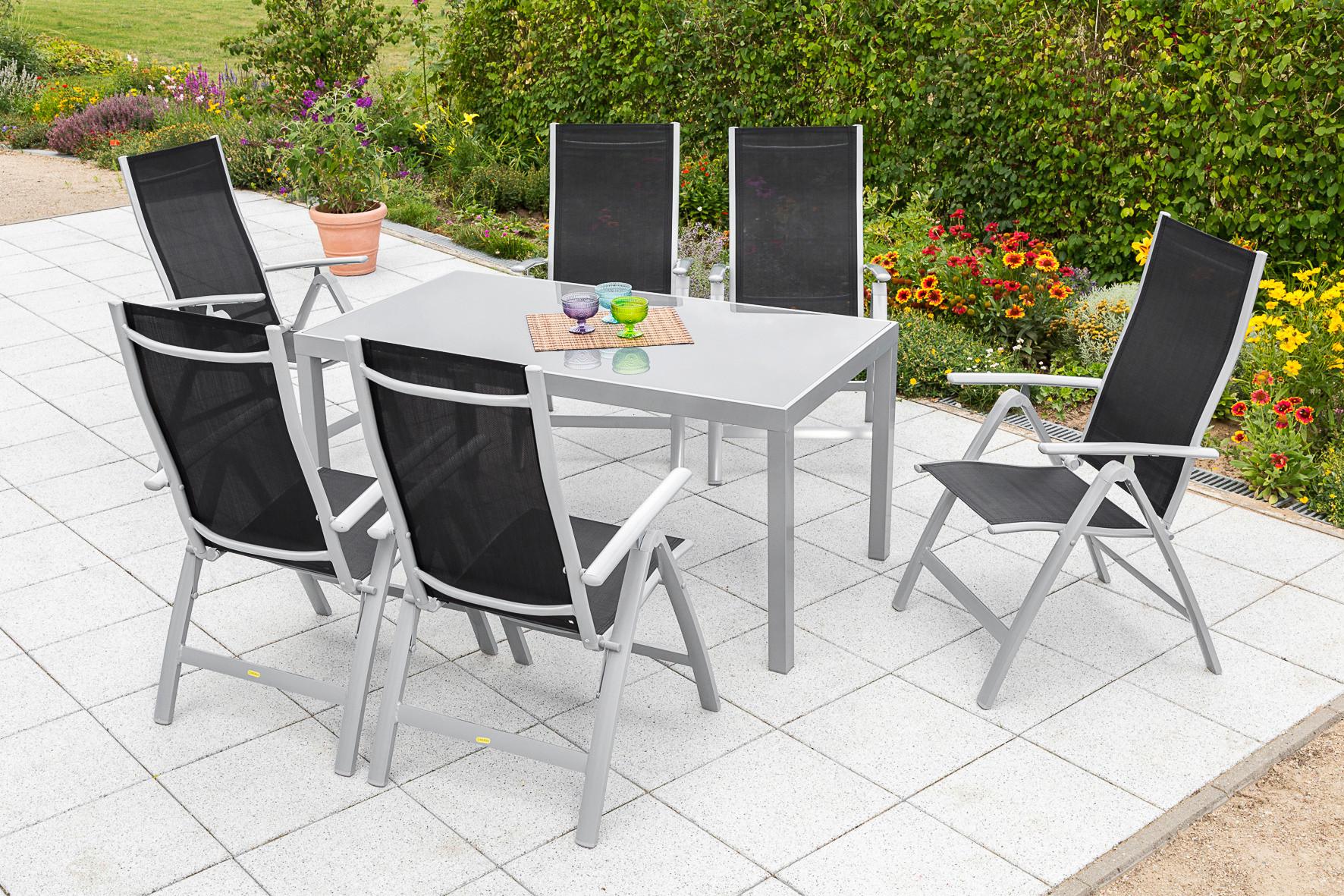 Gartenset Carrara - Silberfarben/Schwarz, MODERN, Textil/Metall - Gardenson