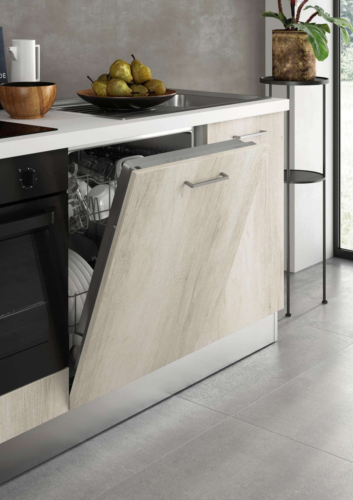 Küchenzeile Gardena mit Geräten 255 cm Eiche Dekor - Eiche Bianco/Alufarben, MODERN, Holzwerkstoff/Kunststoff (255/88/216cm) - MID.YOU