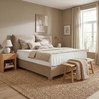 Posteľ boxspring Fog 160x200cm,béžová - strieborná/béžová, Lifestyle, drevo/kompozitné drevo (160/200cm) - Premium Living