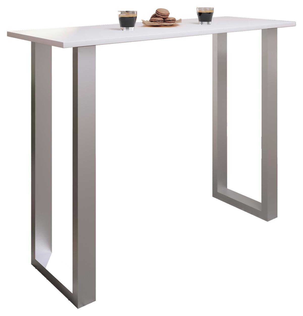 Bartisch Xona B 140x50 - Silberfarben/Weiß, KONVENTIONELL, Holzwerkstoff/Metall (140/102/50cm)