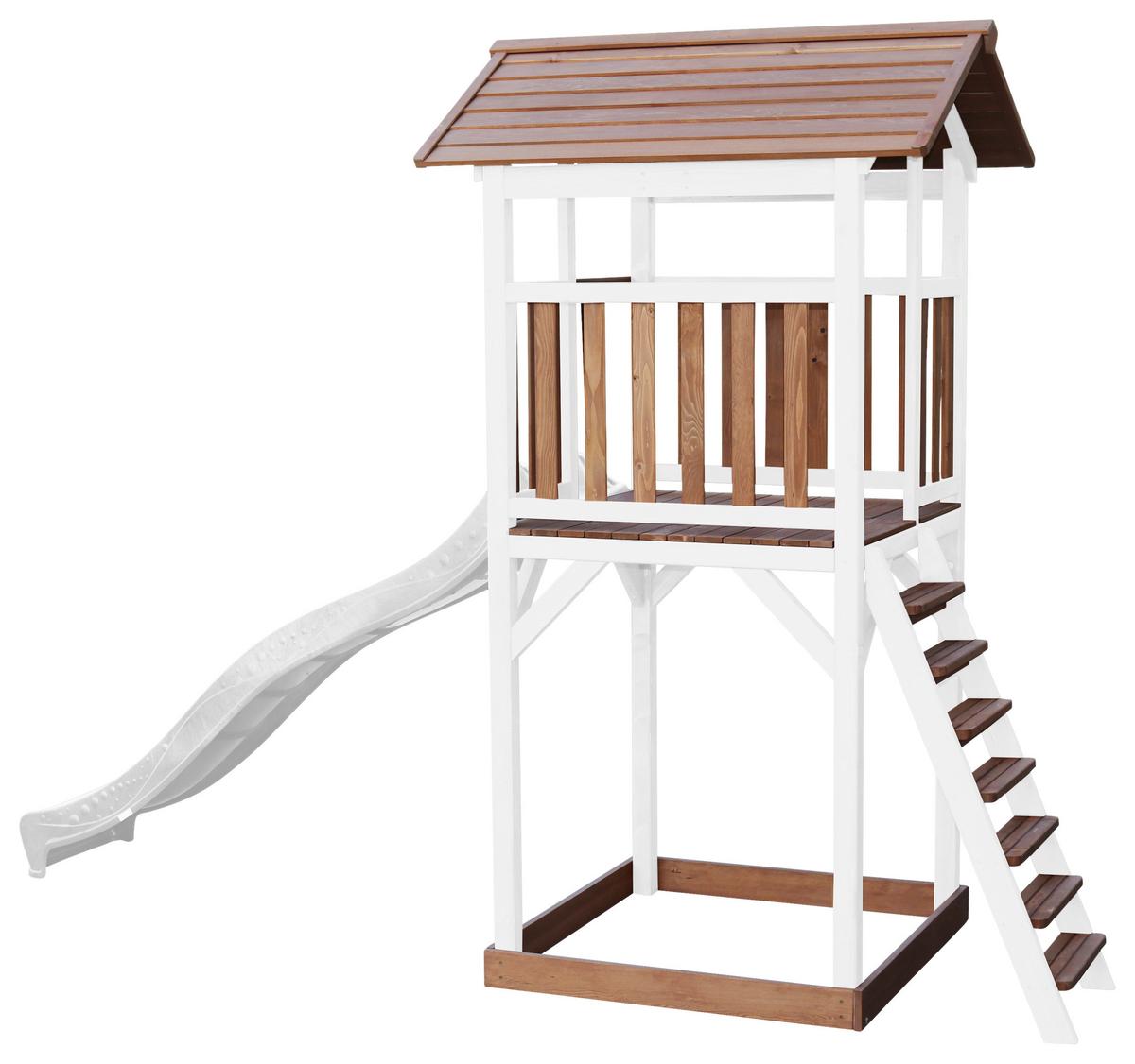 Spielturm A025.120.91 - Braun/Weiß, KONVENTIONELL, Holz/Kunststoff (111,2/241,9/349cm) - Ambia Garden
