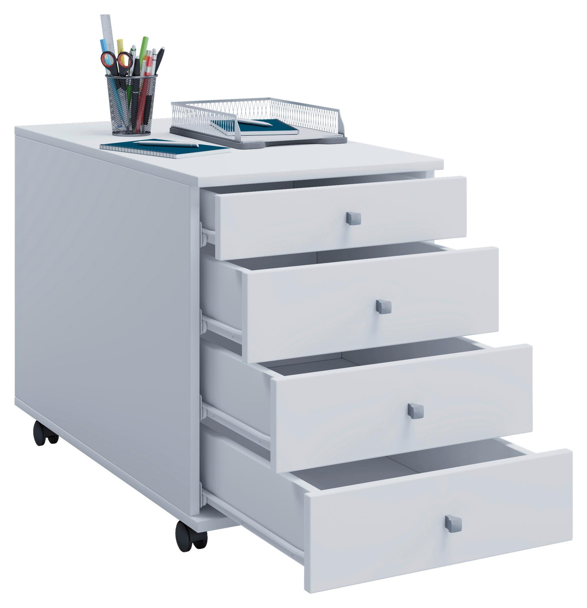 Rollcontainer Weiß Lona Maxi 42x57x80 cm - Weiß, Basics, Holzwerkstoff/Kunststoff (42/57/80cm) - MID.YOU