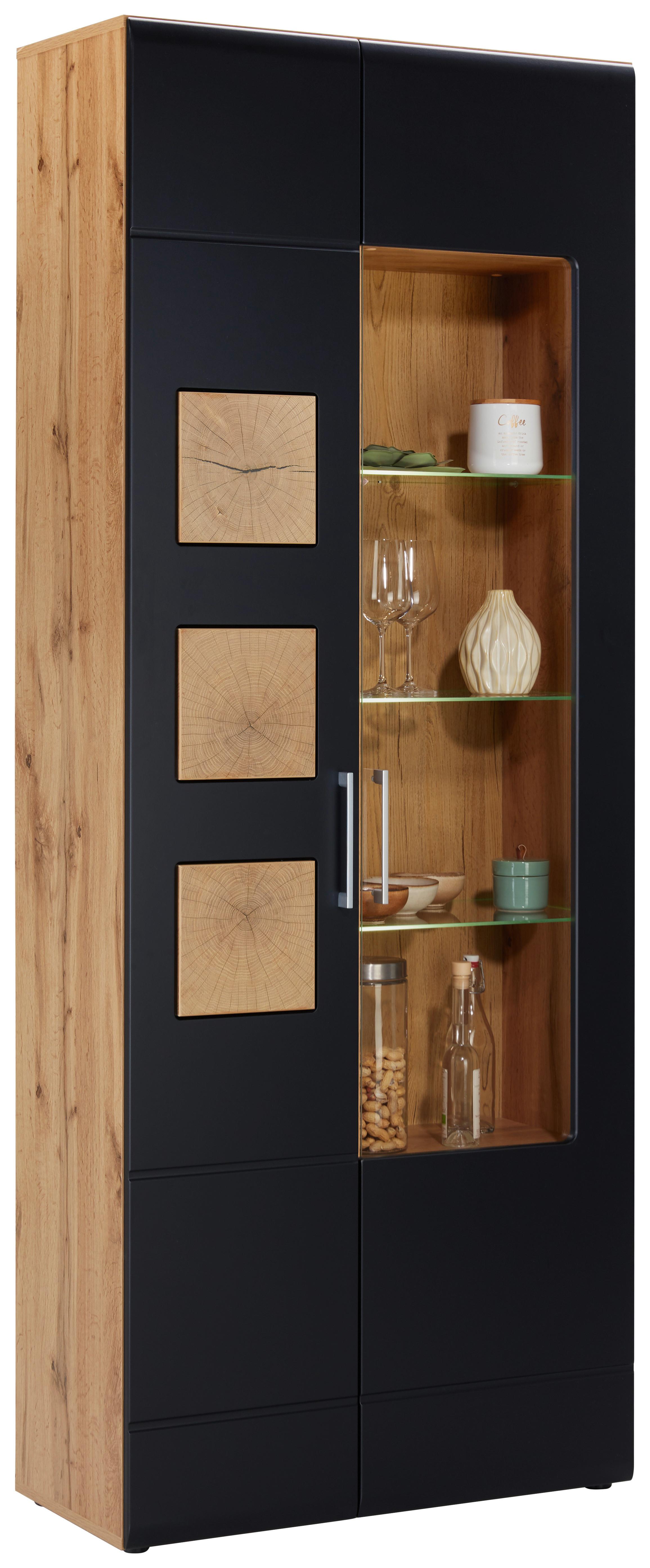 VITRÍNA SONATE - černá/barvy dubu, Konvenční, kov/kompozitní dřevo (80/208/37cm) - Mömax