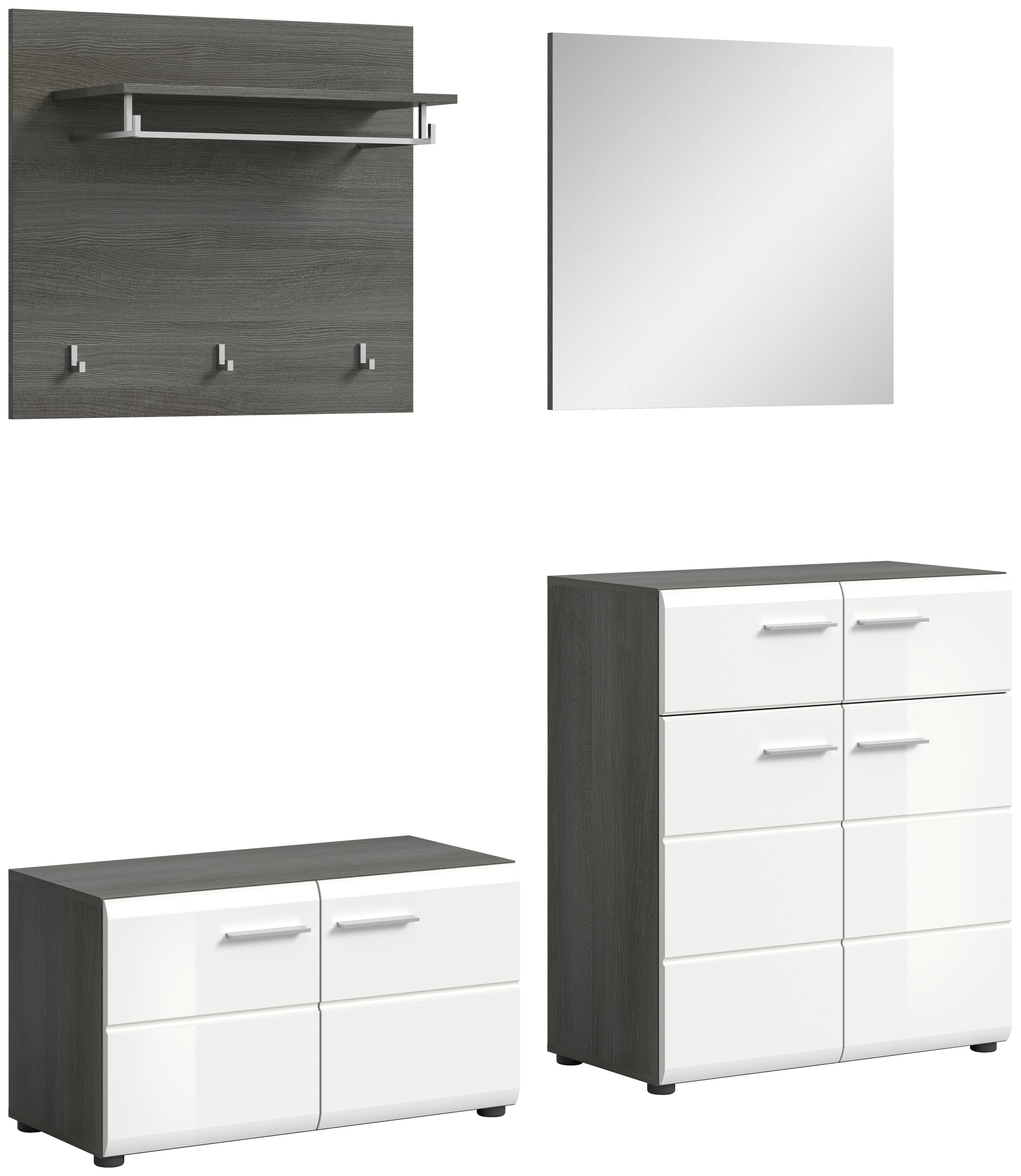 Garderobe Salsa Weiß/Rauchsilber B: 175 cm - Weiß Hochglanz, Design, Glas/Holzwerkstoff (175/192/37cm) - MID.YOU