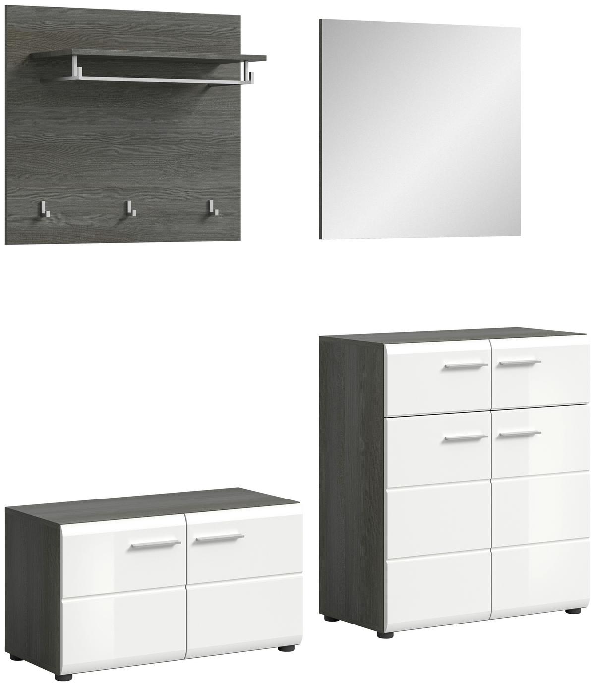 Garderobe Salsa Weiß/Rauchsilber B: 175 cm - Weiß Hochglanz, Design, Glas/Holzwerkstoff (175/192/37cm) - MID.YOU