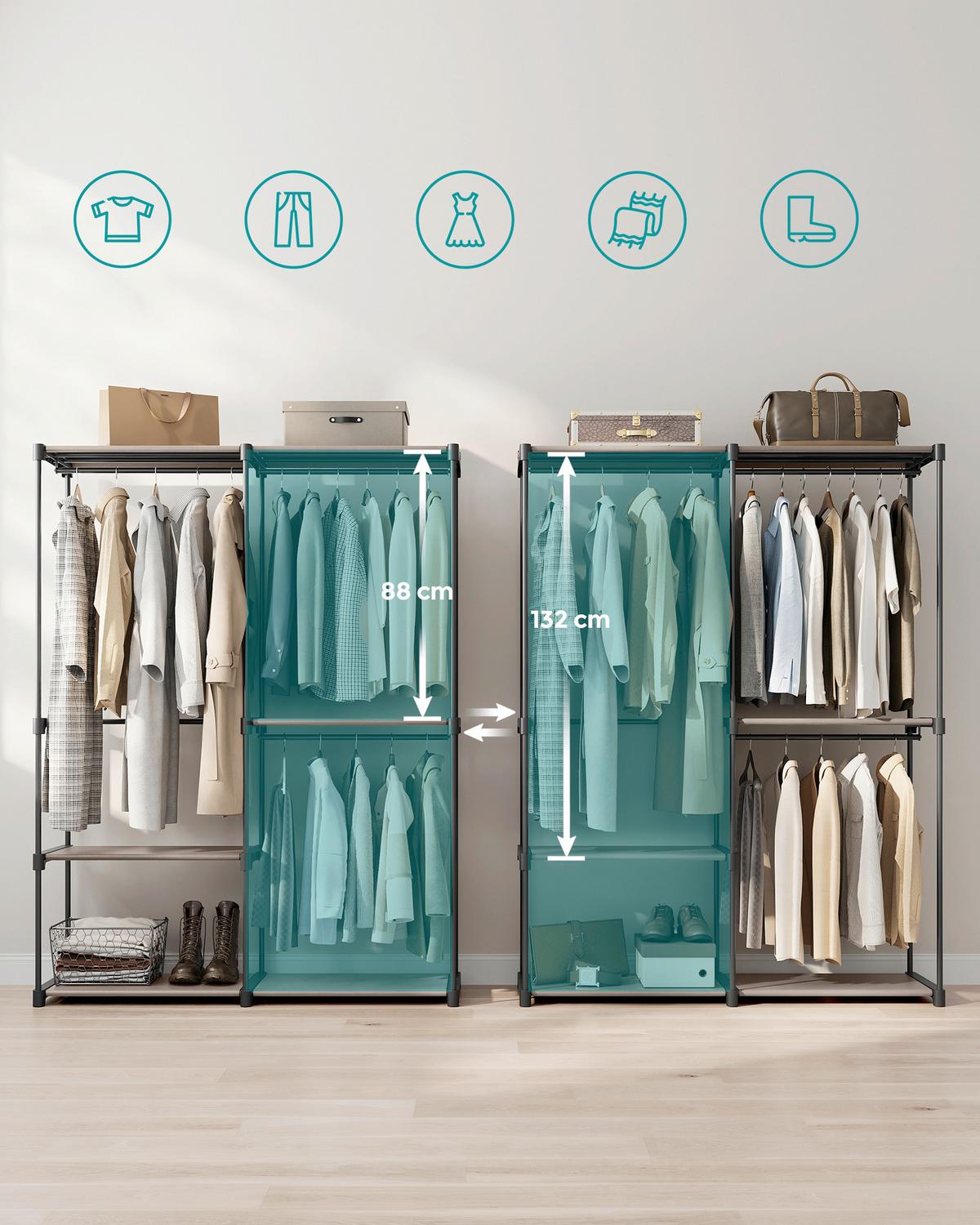 Stoffschrank Schwarz, Taupe B: 138cm - Taupe/Schwarz, Basics, Textil/Metall (138/182/43cm)