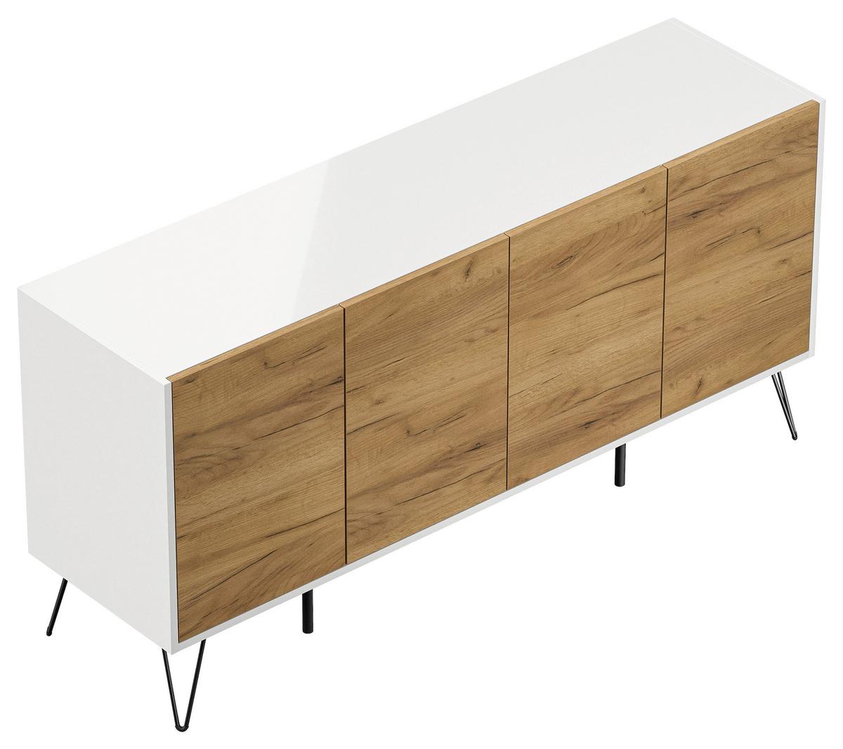 Sideboard Posseik Industrial Eichefarben/Weiß B: 155 cm - Eichefarben/Weiß Hochglanz, Design, Holzwerkstoff (155/75,8/42cm) - MID.YOU