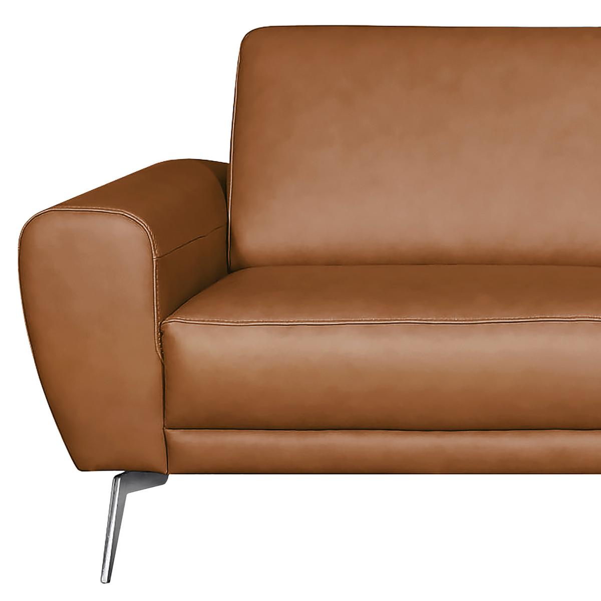 Ecksofa Spring Cognac Chrom, B: 207 Cm - Chromfarben/Cognac, Design, Leder (207/85/92cm) - Livetastic