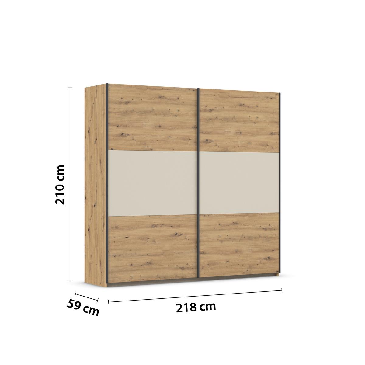 Schwebetürenschrank Neo Champagner Eiche Artisan Dek. - Champagner/Alufarben, MODERN, Holzwerkstoff (218/210/59cm) - Rauch Möbel