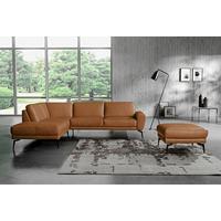 Ecksofa Spring, Cognac S: 250x273 cm - Cognac/Schwarz, Design, Leder (250/273cm) - Livetastic