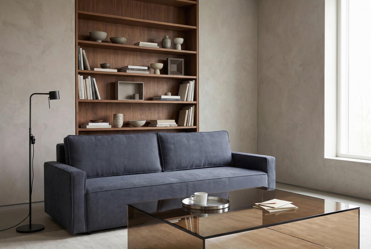 Rozkladacia pohovka NERA, modrá ženilka - modrá, Modern, textil/plast (232/90/100cm)